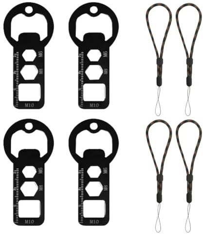 MTOMDY 4 Pcs Flat Beer Bottle Opener with Lanyards,100% Stainless Steel EDC Gadget, 6 Tools in 1, for Home, Kitchen, Restaurant, Bar, Outdoor