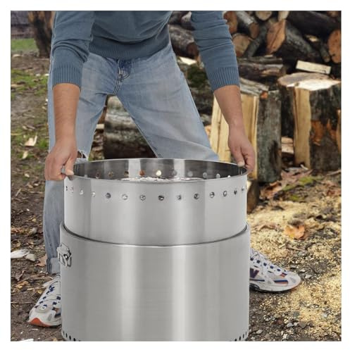 DECAKE Foyer portatif sans fumée avec poignées, cendrier Amovible, poêle à Bois en Acier Inoxydable de 32 Pouces pour Camping, Jardin et arrière-Cour