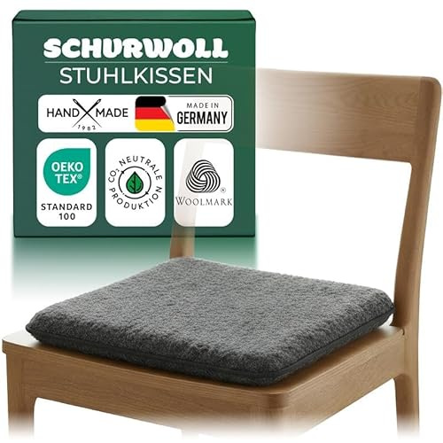 Novaliv Sitzkissen Schurwolle beidseitig 38 x 38 cm Anthrazit, doppelseitig Wolle, wendbar, temperaturregulierend & atmungsaktiv, weich, geruchsarm, handgefertigt, Made in Germany Sitzpad Stuhlkissen