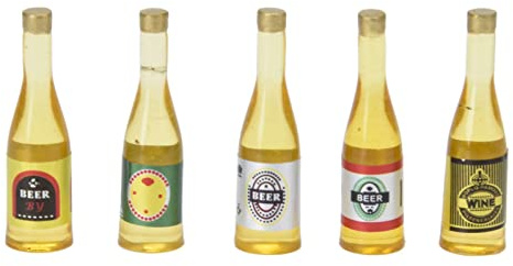 Mini Bouteilles de bière modèle 1:12 échelle exquise détaillée Miniature Accessoires de Maison de poupée pour la décoration de Bricolage et Les scènes de Vie 5 pièces Mini