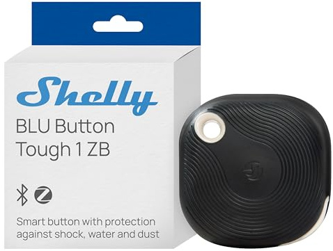 Shelly BLU Button Tough 1 ZB Schwarz - Bluetooth & Zigbee Smart Taster, IP54, Große Reichweite, Multi-Klick-Aktivierung, Verschlüsselung, Gateway Erforderlich, Szenenaktivierung, Beacon-Modus