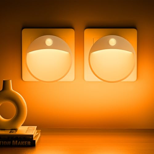 Veilleuse Bébé,2 Pièces Veilleuse Enfant,3 Modes Veilleuse Prise Electrique | 4 Luminosité Veilleuse Detecteur de Mouvement, 1800K Jaune Chaud Veilleuse Prise pour Chambre Cuisine Escalie