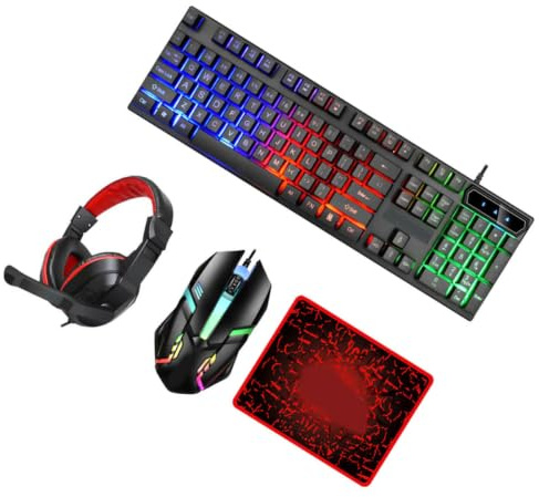NAMOARLY Combo Teclado y Ratón Gaming 104 Teclas Ergonómicas Luz LED Respiratoria Única Set Completo Material Abs para Oficina y Juegos