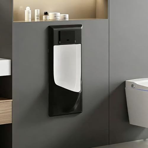 Wandeinbau-Urinal für Herren – auslaufsichere Keramik mit intelligenter Sensor-Spülung; gewerbliches, geruchs- und spritzsicheres Urinal für Badezimmer, Hotels, Schulen(Black)