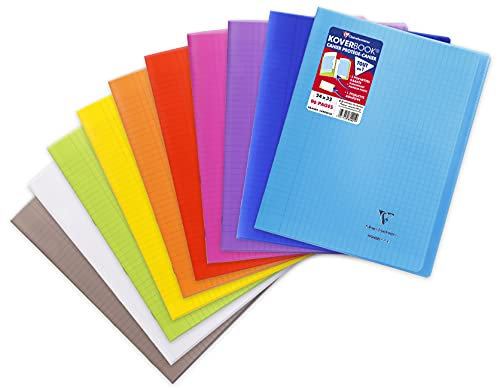 Clairefontaine 981401C Un Cahier Agrafé Koverbook - 24x32 cm - 96 Pages Grands Carreaux - Papier Blanc 90 g - Couverture Polypro Couleur Aléatoire