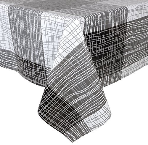 Micro-Pro Monochrome Lines Wipe Clean PVC Vinyl Tablecloth Cover Protector 140x240cm