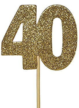 Anniversary House 12 Pcs Gold Glitter 40th Birthday Cake Toppers, 3.8 x 4.5cm Cupcake Toppers, Age 40 Birthday Decorations, Number 40 Celebrations, Paper, J064