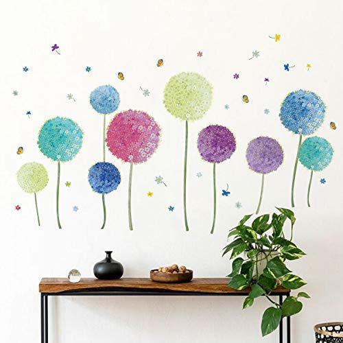 Runtoo Wandtattoo Pusteblume Schmetterling Wandsticker Blumen Wandaufkleber Kinderzimmer Wohnzimmer Schlafzimmer