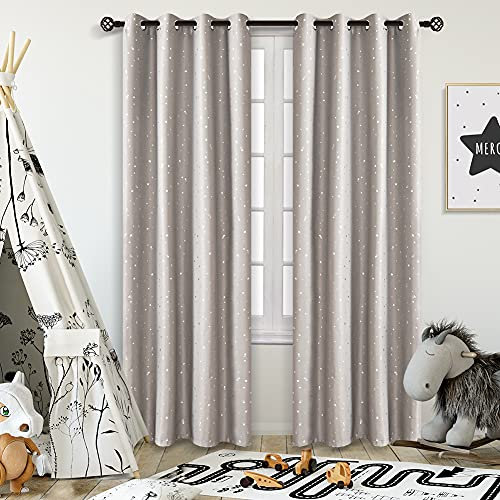 NAPEARL Vorhang Kinderzimmer Junge, Schöne Stern Kinderzimmer Gardinen mit Ösen, 2 Stücke Hellgrau Thermovorhang für Babyzimmer, 2X H 214 X B 132cm