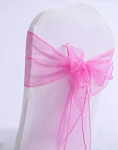 Namvo Lot de 10 nœuds de chaise en organza rose pour décoration de fête de mariage, événements, anniversaire, housse de chaise blanche non incluse