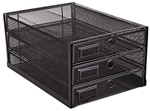 Annova Desk Organizer Wire Mesh 3 Tier Sliding Drawers Paper Sorter (Black)