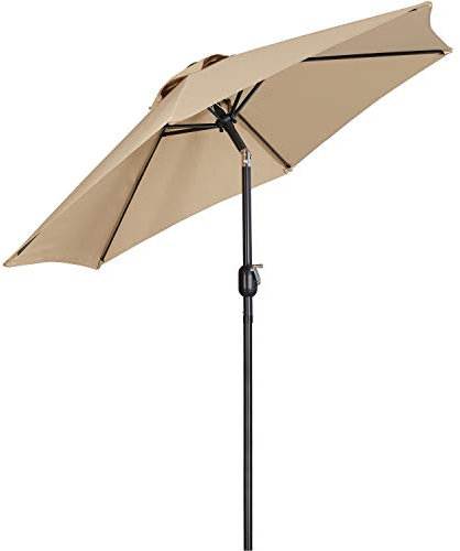Yaheetech Sombrillas Jardín Terraza 230cm Inclinable Parasol para Jardín con Manivela Impermeable Proteccion UV para Patio, Exteriores, Junto a Piscina, Restaurante y Cafetería Caqui