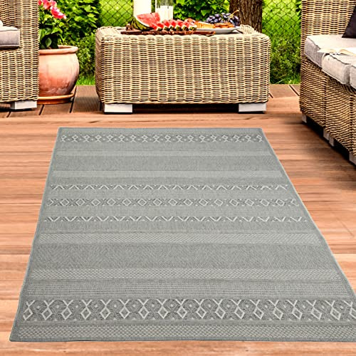 CARPETIA Teppich SisalTeppich Indoor& Outdoor Balkon Terrasse Küche Wohnzimmer gestreiftes Diamanten Rautenmuster grau Größe 120x160 cm