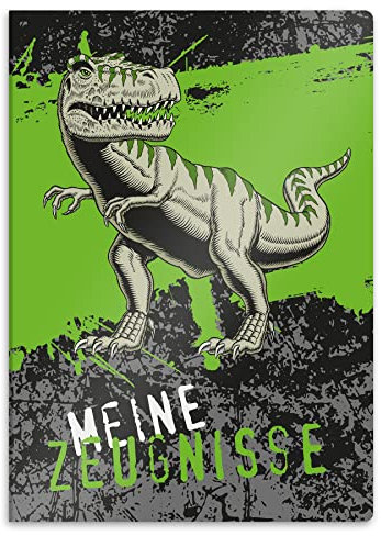 itenga Zeugnismappe mit Motiv DIN A4 stabile Dokumentenmappe Sichtbuch für Zeugnisse - 20 stabile Hüllen - für Kinder Jugendliche Schüler Mädchen Jungen (Motiv T-REX)