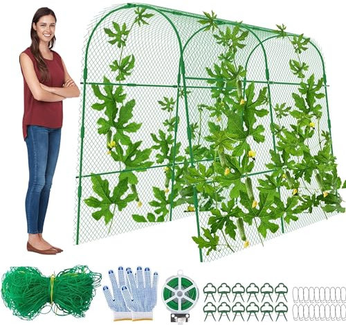 codree Gartengurken-Rankgitter für Pflanzenklettern, 160 cm, Metallbogen, Melonen-Rankgitter für Hochbeet, faltbares Gartentunnel-Spalier mit Kletternetz-Clips für den Anbau von Ranken, Gemüse
