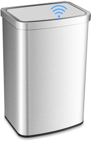 TANGZON 50L Automatic Sensor Kitchen Bin, Stainless Steel Touchless Infrared Motion Trash Bin with Soft Closure Lid & Deodorant Box, Fingerprint-Proof Smart Trash Can Dustbin for Home Office Bathroom