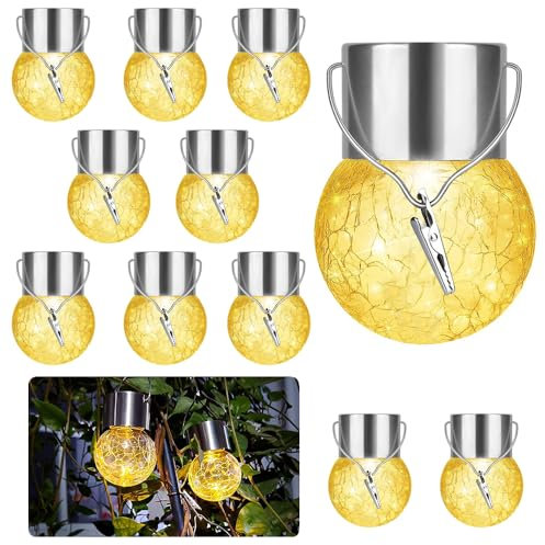 HIQE-FL Solarlampen für Außen Hängend,10 Stück Wetterfest LED Solar Hängend Lampen,Solarleuchten für Garten,Solar Glas Risslicht für Außen Deko,Balkon,Party Dekoration