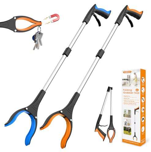 Pinza Raccogli Oggetti 80 cm Set da 2, Pinza Telescopica Prendi Oggetti Ergonomica con Artiglio Antiscivolo e Testa Girevole, Pinza Raccogli Rifiuti per Anziani