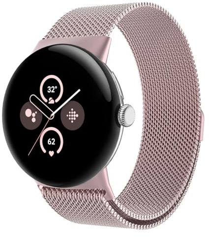 Astorgos Metall Armband Kompatibel mit Google Pixel Watch 3 41mm Armband/Pixel Watch 2 Armband/Pixel Watch, Edelstahl Ersatzarmband Uhrenarmband mit Magnetverschluss für Damen Herren, Rosa
