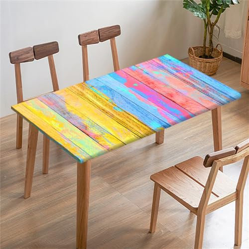 Morbuy Rechteckige Drucken Elastische Tischdecke, Rechteckig Tischdecke mit Gummizug Spanntischdecke Gartentischdecke für Outdoor Picknick Camping Partys (200x96cm,Farbige Holzbretter 2)