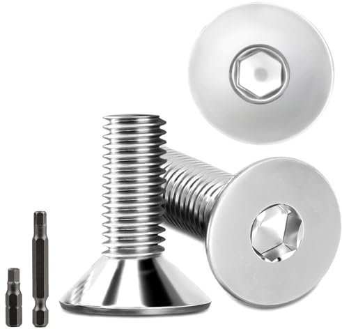 40 Viti a Testa Svasata in Acciaio Inox M8 x 20 mm, DIN 7991/ISO 10642, 2 Viti (Argento)