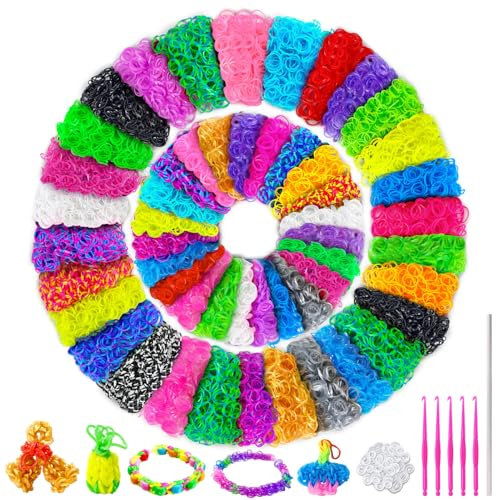 ROSHUKG Kit de Recambio de 50 Colores de Gomas Elásticas, 5300 Gomas para Hacer Pulseras para Niños, Niñas y Niños