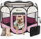 Parc de jeu rose pour chien, chiot et chat - Cage d'intérieur pour petits chiens - Cage pour intérieur et extérieur - Niche portable pop-up avec étui de transport pour chiens/chats/lapins