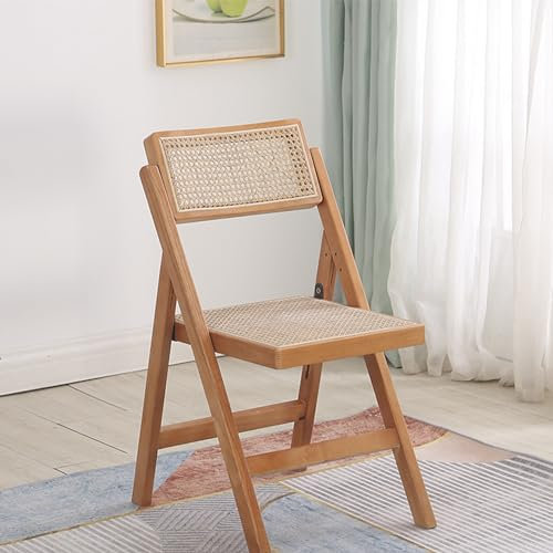 YANYONG Klappbarer Esszimmerstuhl aus Rattan aus Massivholz, Rahmen aus Gummibaumholz, Rückenlehne aus natürlichem Rattan, Gastfreundschaftsstuhl für drinnen und draußen