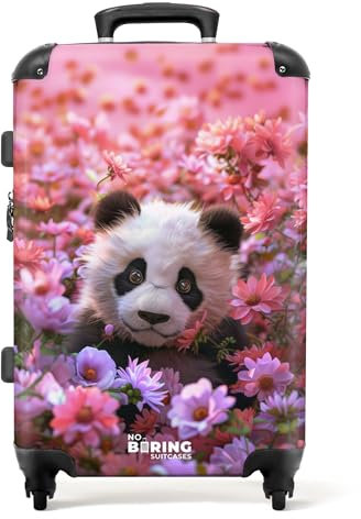 NoBoringSuitcases.com Valise Enfant, Grande Valise, Valise Enfant Fille, Valise Enfant Roulette, Serrure TSA, Valise 23kg, Valise Fille, Valise Grande Taille (67cm - 72L) (Jeune Panda, Fleurs - Rose)
