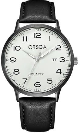 CIVO Herren Uhr Analog Armbanduhr: Groß Zahlen Quarzuhren - Schwarze Weiß Wasserdicht Herren Uhren mit Lederarmband