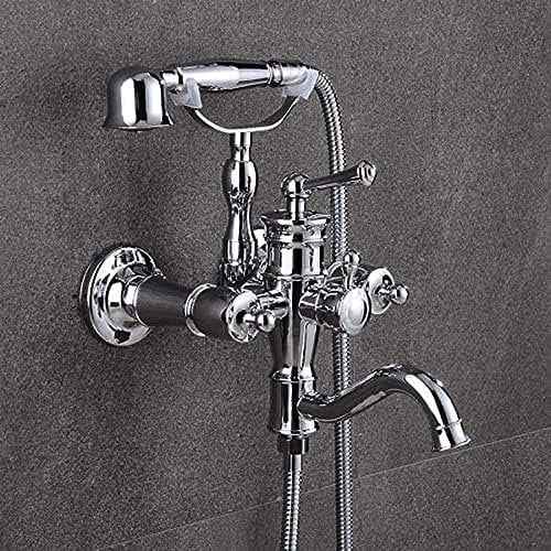 SGKOMN 2 Farben Luxus Badewannenarmaturen Schwarz Messing Badarmatur Mischbatterie Wandmontage Handbrause Set Duscharmatur(Chrome)