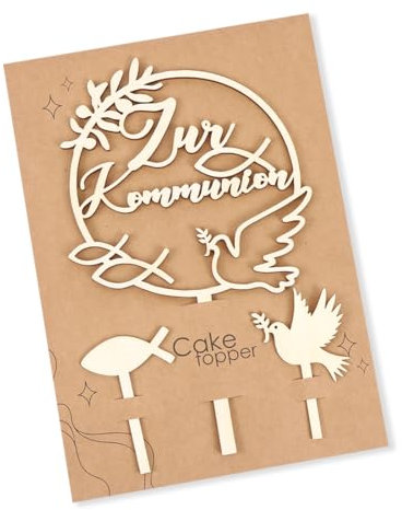 Tortendeko Kommunion Holz, Cake Topper Zur Kommunion, Taube Fisch Kuchen Deko Kommunion Torten Topper, Tortendeko Taufe Mädchen Junge Erstkommunion Torte Deko