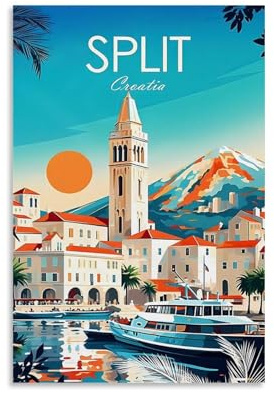 ouweri Geteiltes Kroatien-Vintage-Reise-Poster, Kunstwerke, Leinwand, ästhetische Wandkunstdrucke, Heimdekoration, 50 x 75 cm