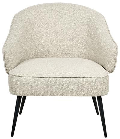 Beliani Industrial Armchair Living Room Boucle Teddy Upholster Black Legs Curved Arms Light Beige Kayla