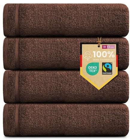 B!HOME 4er Set Premium Gästehandtücher [100% Baumwolle] 30x50 cm, braun | Handtücher Weich, Saugstark & Pflegeleicht / Waschlappen Perfekt für Bad, Gäste & Reisen