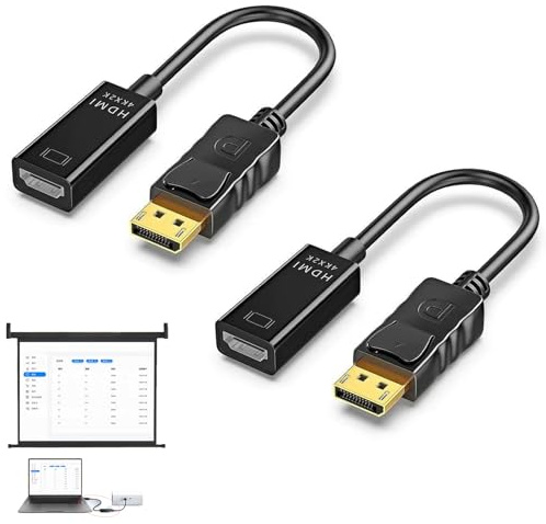 2 Pcs Adaptateur DisplayPort vers HDMI 4K,Unidirectionnel Displayport (DP) Mâle vers HDMI Femelle Convertisseur,Compatible avec PC,Moniteur,Projecteur,Lenovo,Dell,HP,ASUS et Autres Marques