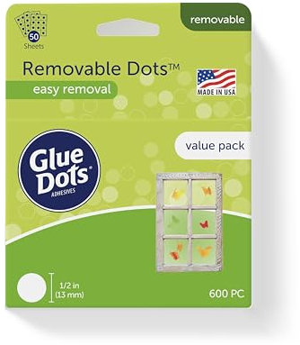 Glue Dots 0.5-Inch Removable Glue Dots Sheets, Pack of 600, Clear