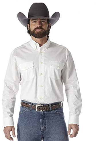 Wrangler Men's Painted Desert Two Pocket Long Sleeve Button Work Shirt, White, XL