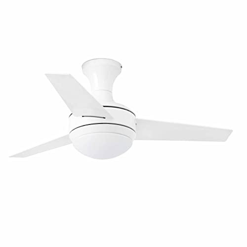 Faro Barcelona UFO 33454 Ventilator mit Licht, 20 W, Stahlmotor, Rotorblätter aus MDF-Holz und Opal-Diffusor aus Glas, Weiß
