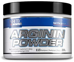 HI TEC NUTRITION Arginin Powder Nahrungsergänzungsmittel - 100% AAKG vor Training Unterstützt die Blutversorgung des Muskelgewebes Energie Aufbaustoffe - 250 g Vitamine B6 und B12