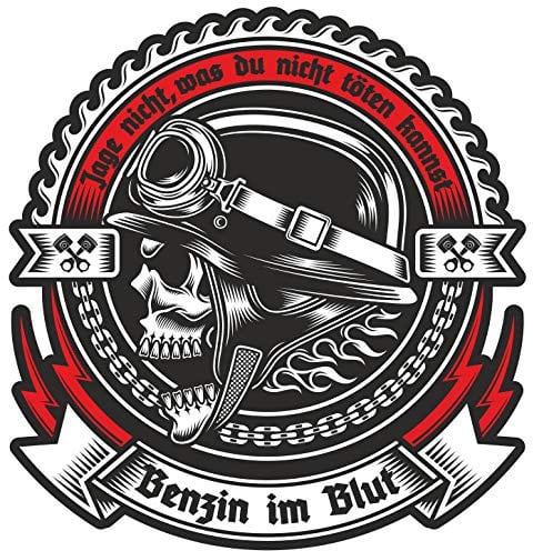 Wetterfester Aufkleber Benzin im Blut 10 oder 40cm Biker Stahlhelm Totenkopf