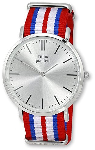 THINK positive Damen Uhr Casual Nylon Armband-Uhr Classic rot weiß UTP3055R Analoguhr