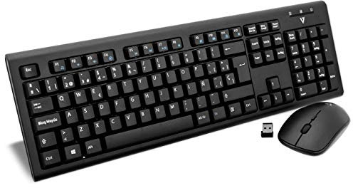 V7 CKW200ES Wireless Combo Tastatur und Maus Spanisches Layout (ES, Spanish, Media-Hot-Keys, USB Nano Receiver), Schwarz