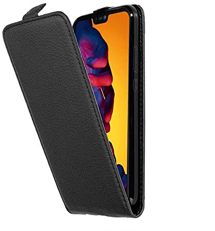 Cadorabo Custodia per Huawei P20 LITE in NERO PROFONDO - Protezione in Stile Flip di Similpelle Strutturata - Case Cover Wallet Book Etui