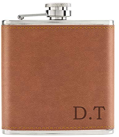 Personalisiert Individuell Initialen 6oz Pu-Leder Flachmann Hellbraun
