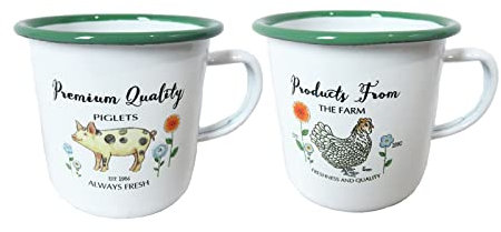 All Chic Enamel Mug Set of 2 300ML Rim Camping Mug for Office Anniversary Wedding Christmas Valentines Day His and Hers