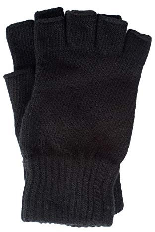 FosterNatur, Herren Handschuhe Fingerlos, 100% Wolle (9,5, Schwarz)