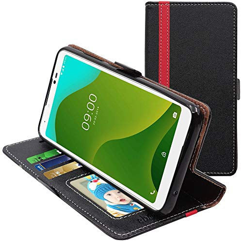 ebestStar - Hülle für Wiko Jerry 4, Handyhülle, Kunstleder Wallet Case, [PU Leder], Kartenfächer, Schwarz/Rot