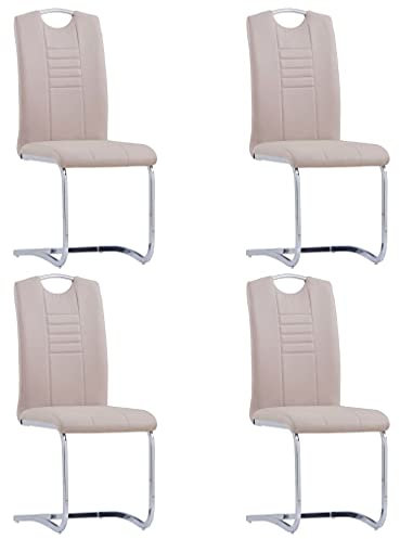 vidaXL Freischwinger 4 STK., Esszimmerstuhl mit Stahlrahmen, Schwingstuhl Stuhl für Esszimmer Küche, Küchenstuhl Polsterstuhl, Cappuccino-Braun Kunstleder