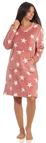NORMANN-Wäschefabrik Damen Nachthemd Hauskleid in toller Sterne Optik aus kuschelig weichem Coral Fleece